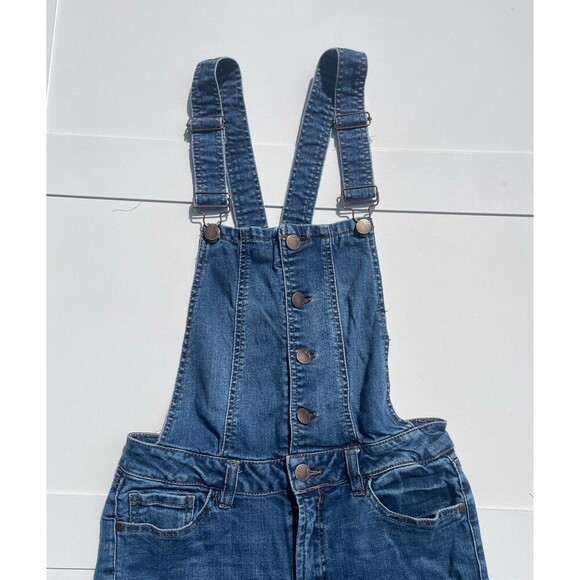 Dollhouse 90s Bib Overalls Juniors M Skinny Stretch Medium Wash Zip Side - Picture 2 of 11